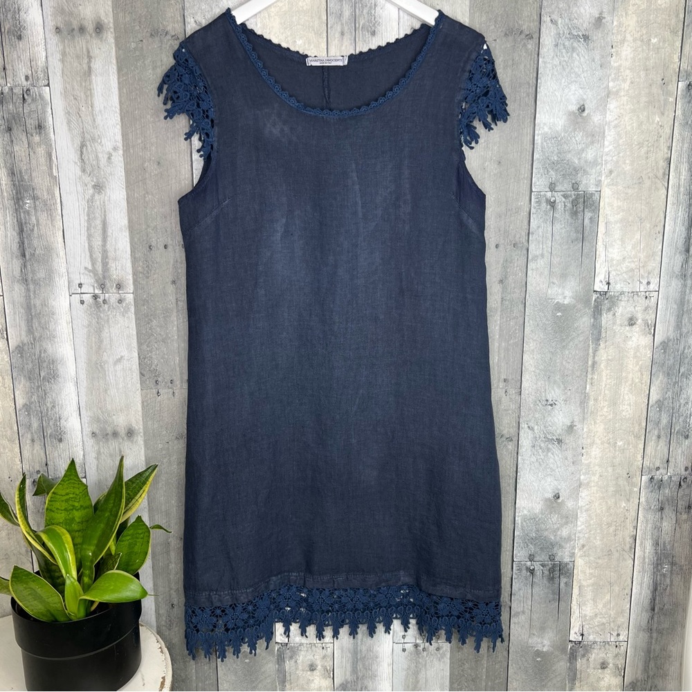 MARTINA INNOCENTI Linen Dress Lace Appliqué Detail Size Medium